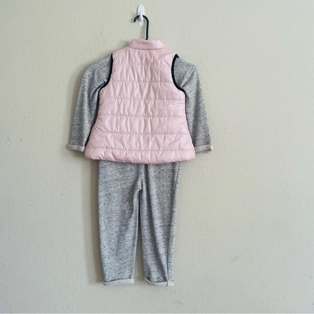 Girl Pink Quilted Vest with Gray Outfit Set size 4T Calvin Klein Old Navy winter
